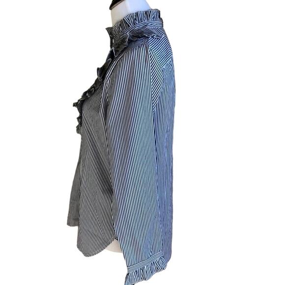 J. Crew striped pleated ruffle bib button down top sz 6 - Picture 4 of 6